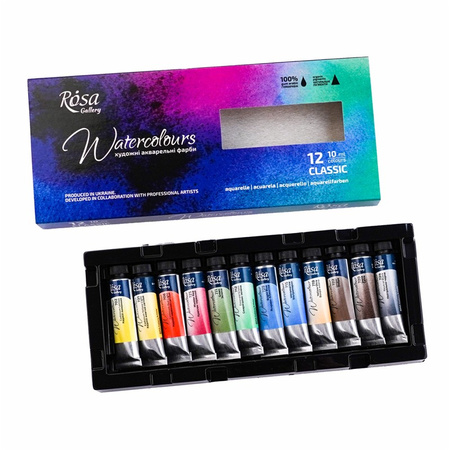 Rosa Gallery Farby Akwarelowe W Tubach Classic Opak. Kartonowe 12 Kol. 10 Ml