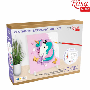 Rosa Talent Zestaw Kreatywny Obraz 3d Jednorożec 1, Mdf 18x18 Cm