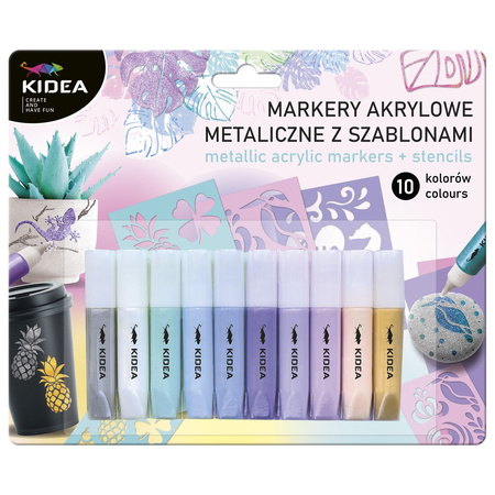 Kidea Markery Akrylowe Brokat / Metalic 10 Kolorów + Szablony