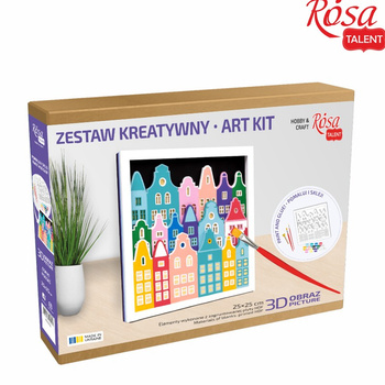 Rosa Talent Zestaw Kreatywny Obraz 3d Domki, Mdf 25x25 Cm