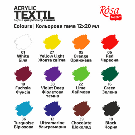Rosa Talent Farby Do Tkanin Style 12 Kol. X 20 Ml