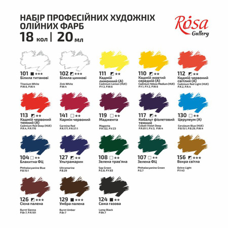 Rosa Gallery Farby Olejne 20 Ml. 18 Kol.