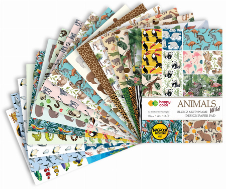 Happy Color Blok z Motywami Animals Wild A4 15 ark. 80g