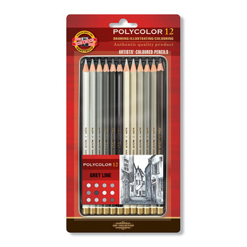 Koh-i-noor Kredki Polycolor 3822 12 Kol. Linia Szarości Op. Metalowe