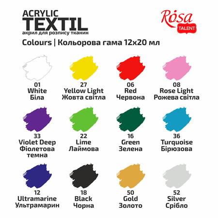 Rosa Talent Farby Do Tkanin Heart 12 Kol. X 20 Ml