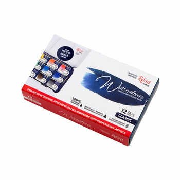 Rosa Gallery Farby Akwarelowe W Kostkach Classic W Metalowej Kasetce 12 Kolorów Indigo