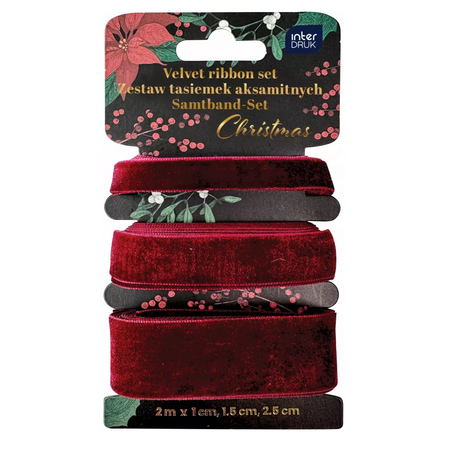 Interdruk Zestaw Tasiemek Aksamitnych 3x2 M Red Christmas