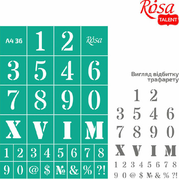 Rosa Talent Szablon Samoprzylepny Wielokrotnego Użytku, Nr 36, A4 (21x29.7 Cm) - Liczby