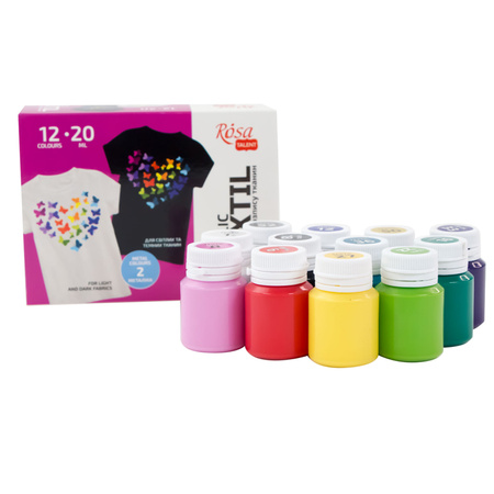 Rosa Talent Farby Do Tkanin Heart 12 Kol. X 20 Ml