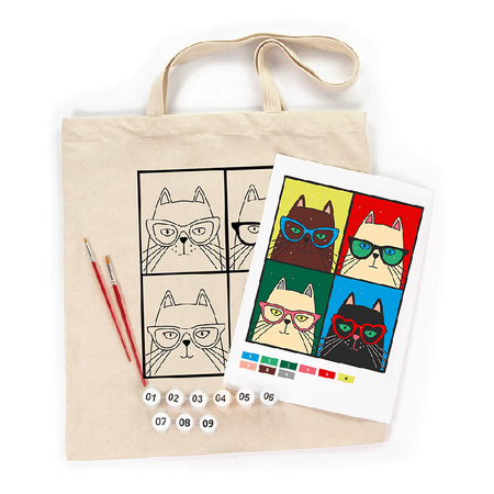 Rosa Talent Zestaw - Torba Do Malowania Cats In Glasses, Bawełna 220 G. 38x42 Cm
