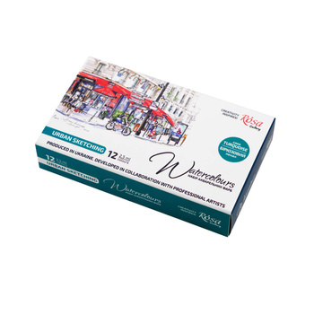 Rosa Gallery Farby Akwarelowe W Kostkach Urban Sketching W Metalowej Kasetce 12 Kolorów Turquoise