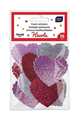 Interdruk Brokatowe Naklejki Piankowe Samomprzylepne 16szt Hearts