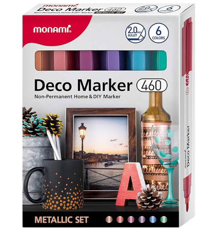 Monami Markery Akrylowe Deco 6kol 2,0mm Metallic 460