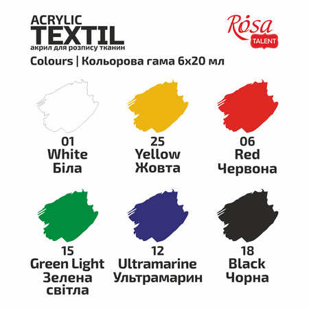 Rosa Talent Farby Do Tkanin 6 Kol. X 20 Ml