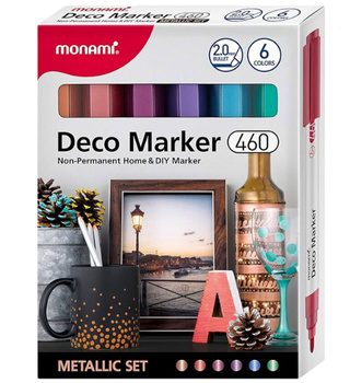 Monami Markery Akrylowe Deco 6kol 2,0mm Metallic 460