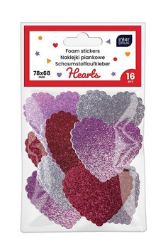 Interdruk Brokatowe Naklejki Piankowe Samomprzylepne 16szt Hearts