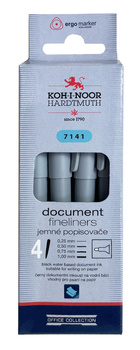 Koh-i-noor 7141/3 Zestaw 4 Szt. Cienkopisów Kreślarskich : 0,25 + 0,5 + 0,75 + 1,0 Mm
