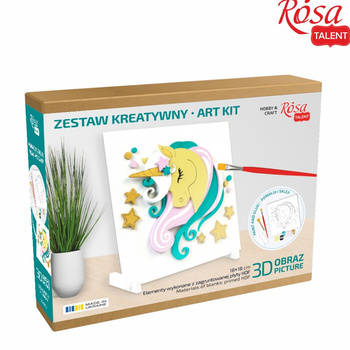 Rosa Talent Zestaw Kreatywny Obraz 3d Jednorożec 2, Mdf 18x18 Cm