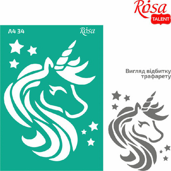 Rosa Talent Szablon Samoprzylepny Wielokrotnego Użytku, Nr 34, A4 (21x29.7 Cm) - Jednorożec