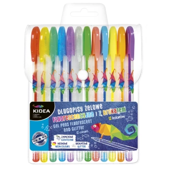 Kidea Długopisy Żelowe Fluo Brokat Kpl. 12 Kol..