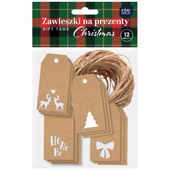 Interdruk Zawieszki Na Prezenty Kraftowe Z Wycięciami 12 Szt. Christmas