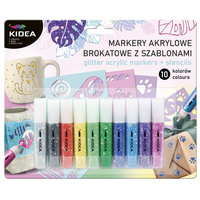 Kidea Markery Akrylowe Brokat / Metalic 10 Kolorów + Szablony
